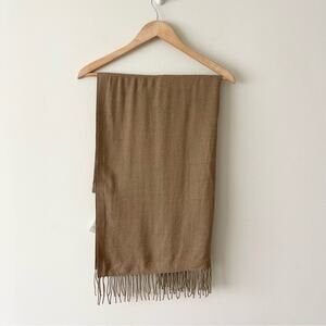 UNIQLO WOOL BLEND Elegant Tan Scarf with Fringe